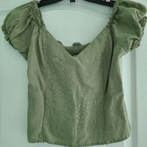 Never Worn! Beautiful off the shoulder sweetheart sage green blouse